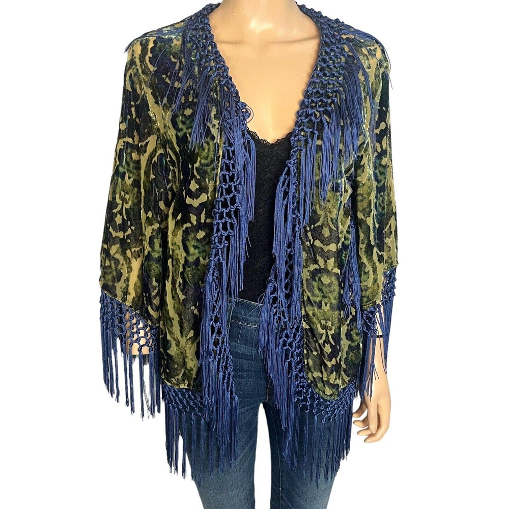 Urban Outfitters Roxanna fringe tassel velvet burnout kimono